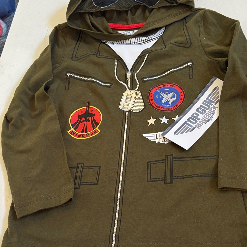 NWT Top Gun Kids Military Green hooded long sleeve t-shirt